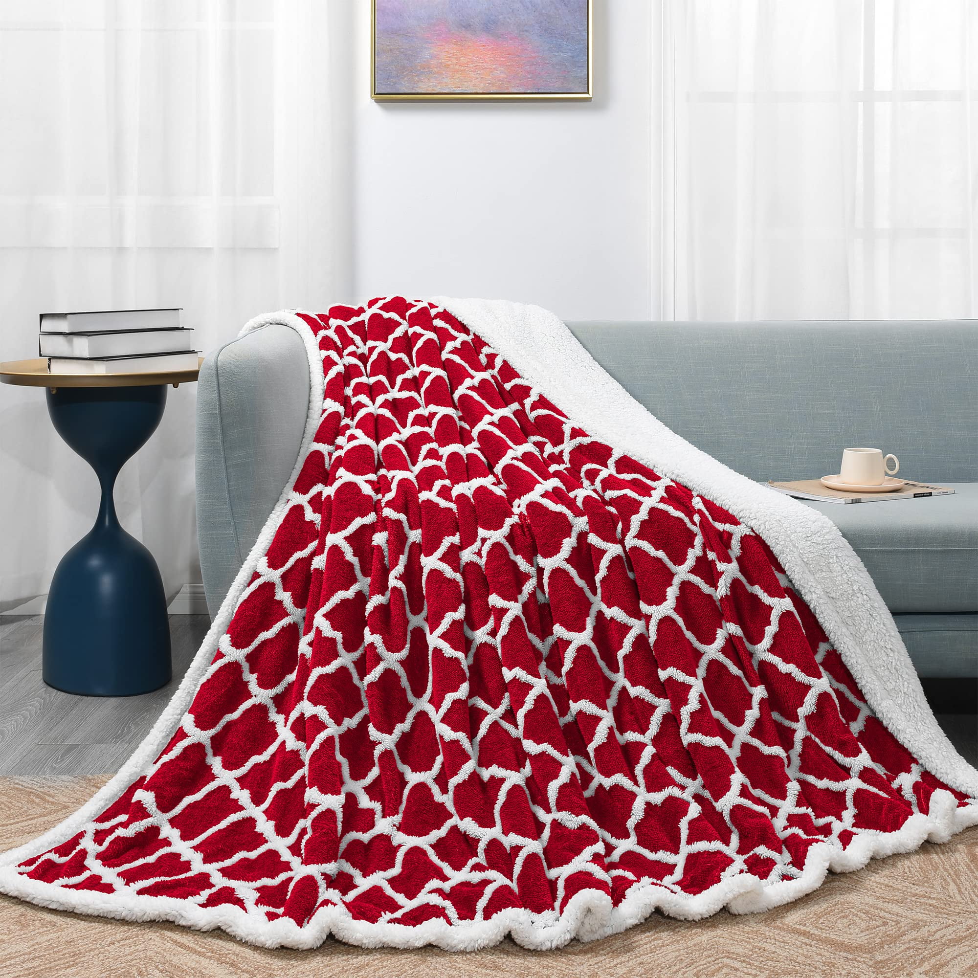 Basic Beyond Fleece Blanket Twin Size Soft Cozy Blanket with Sherpa