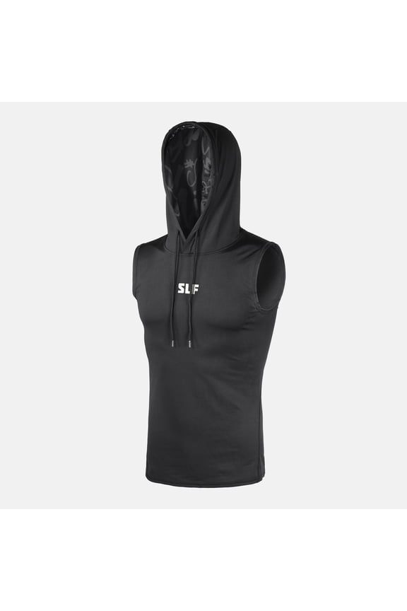 Basic Black Sleeveless Compression Hoodie