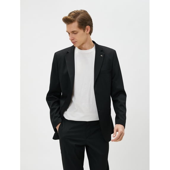 Basic Blazer Jacket Brooch Detailed Buttoned Pocket Slim Fit