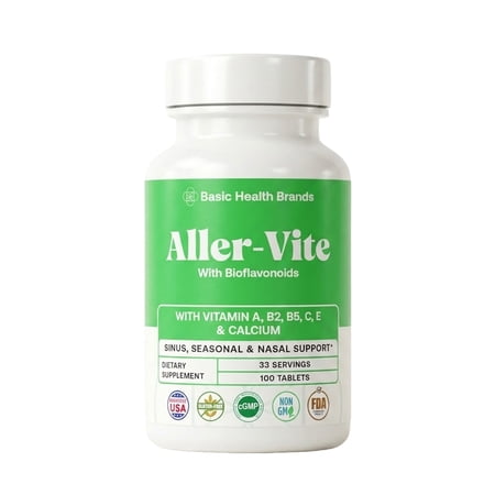 Basic Health Brands Aller-Vite Nasal Support, Bioflavonoids, Relieves Itchy Nose & Eyes, 100 Tablets