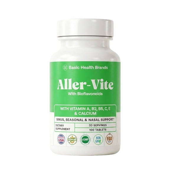 Basic Health Brands Aller-Vite Nasal Support, Bioflavonoids, Relieves Itchy Nose & Eyes, 100 Tablets