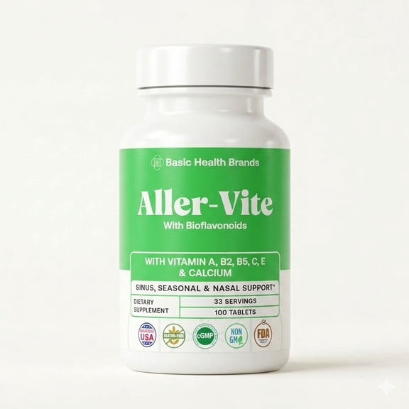 Basic Health Brands Aller-Vite Nasal Support, Bioflavonoids, Relieves Itchy Nose & Eyes, 100 Tablets