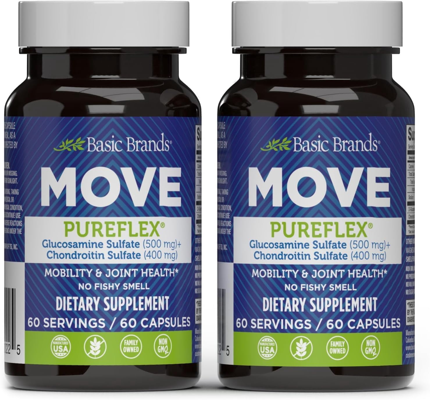 Basic Brands MOVE Pureflex Glucosamine Sulfate & Chondroitin Sulfate, Joint Health, 60 Count, 2Pack