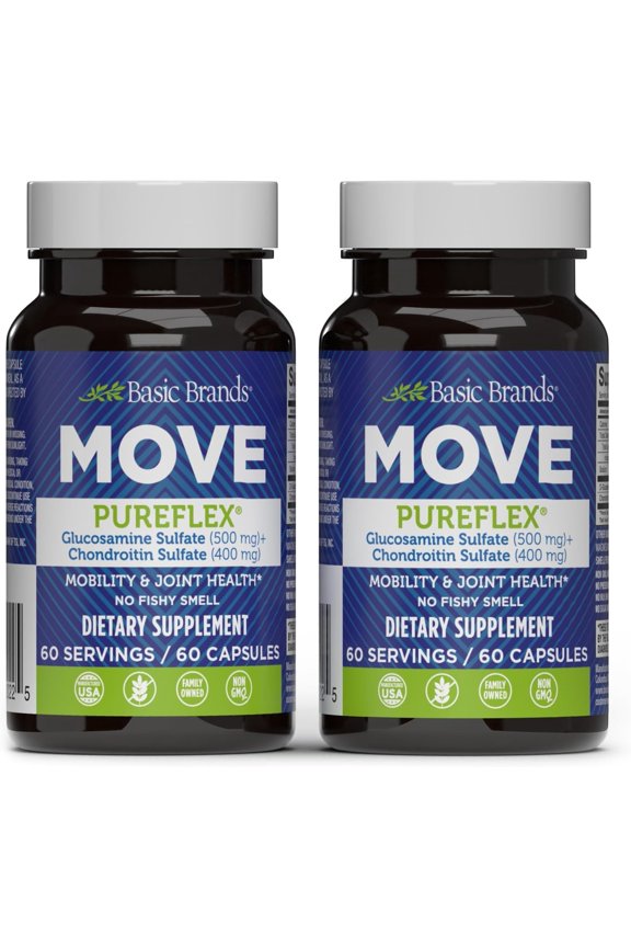 MOVE Pureflex Glucosamine Sulfate & Chondroitin Sulfate, Joint Health, 60 Count, 2Pack