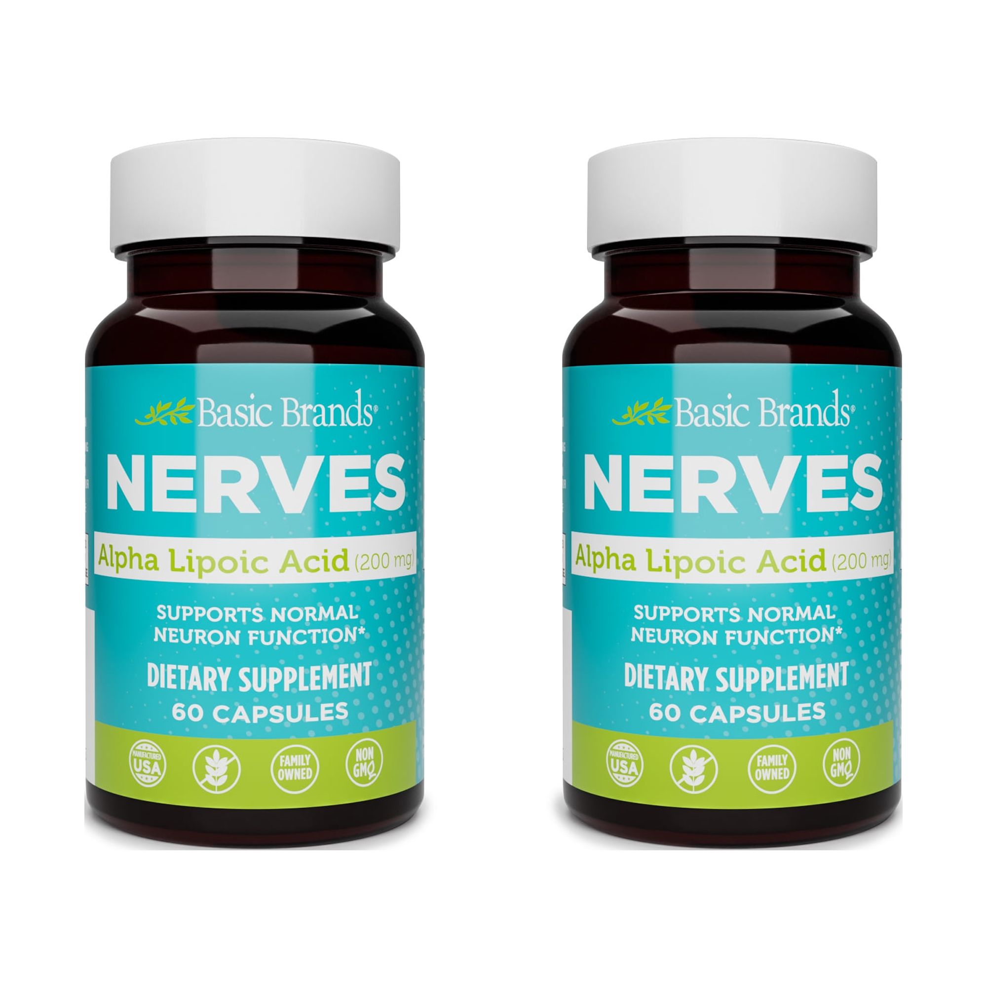 Basic Brands NERVES Alpha Lipoic Acid, 200 mg, Neuron Function (Pack of