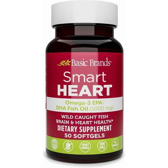 Basic Brands SMART HEART Omega-3 Fish Oil – EPA/DHA for Heart Health, 50 Count
