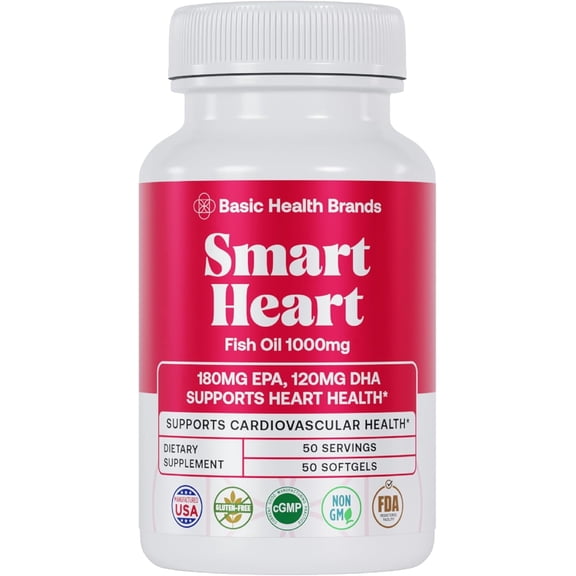 Basic Brands SMART HEART Omega-3 Fish Oil – EPA/DHA for Heart Health, 50 Count