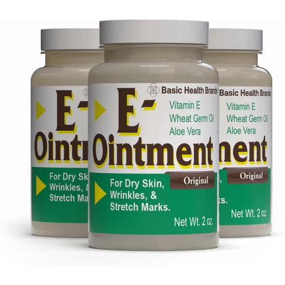 Basic Brands Vitamin E Ointment 2 oz - Helps Reduce Scars, Stretch Marks & Wrinkles - 3 Pack