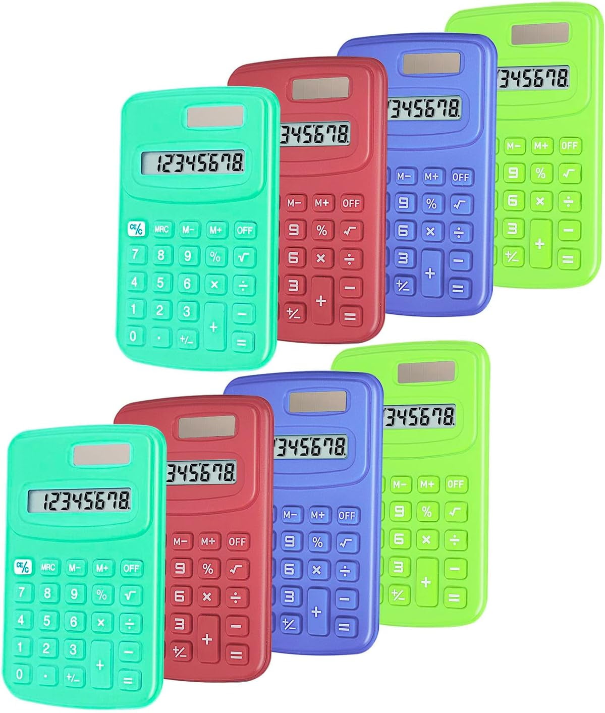 Basic Calculator, Calculators for Classroom with 8 Digit Silicone Button (4 Colors, Set of 8)