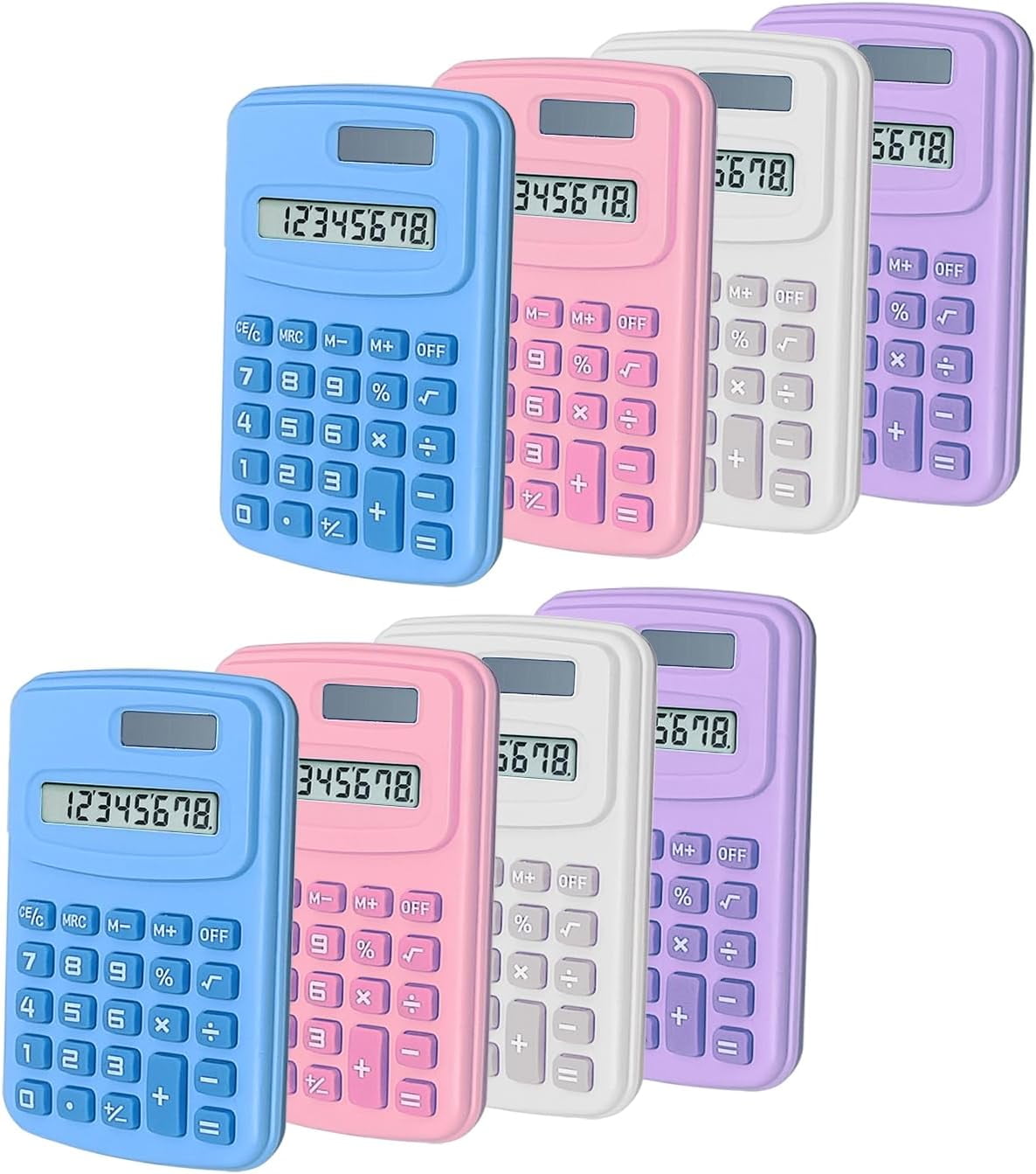 Basic Calculator Digit Silicone Button Desktop Calculator (4 Colors, Set of 8) (C, Pack of 8)