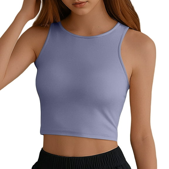 Basic Camisole For Women Tanks Tops Crew Neck Vest Solid Color Trendy Sleeveless Summer Tops Clothes Outfits 2025