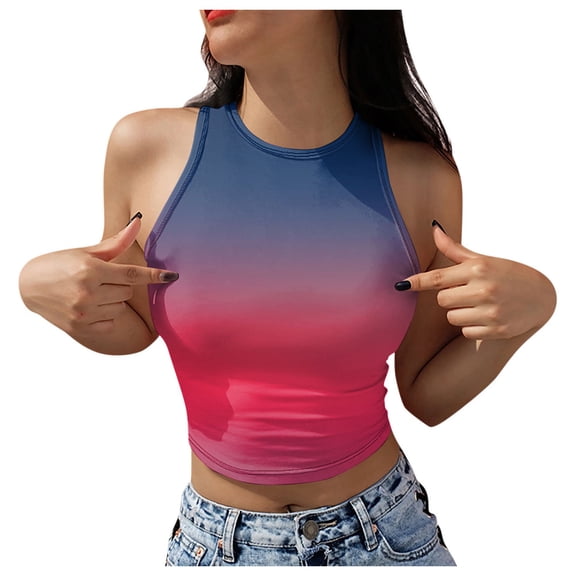 Basic Camisole For Women Tanks Tops Gradient Racerback Crew Neck Summer Casual Basic Slim Fit Top Shirt Clothes