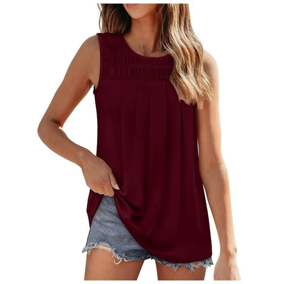Basic Camisole For Women Tanks Tops Pleated Crew Neck For Ruched Loose Stretch Slim Undershirt