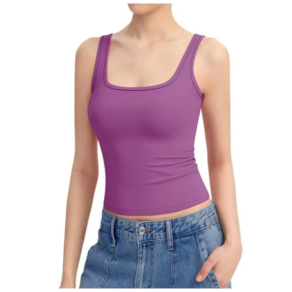 Basic Camisole For Women Tanks Tops Solid Color Square Neck Double Lined Y2K Cami Undershirts