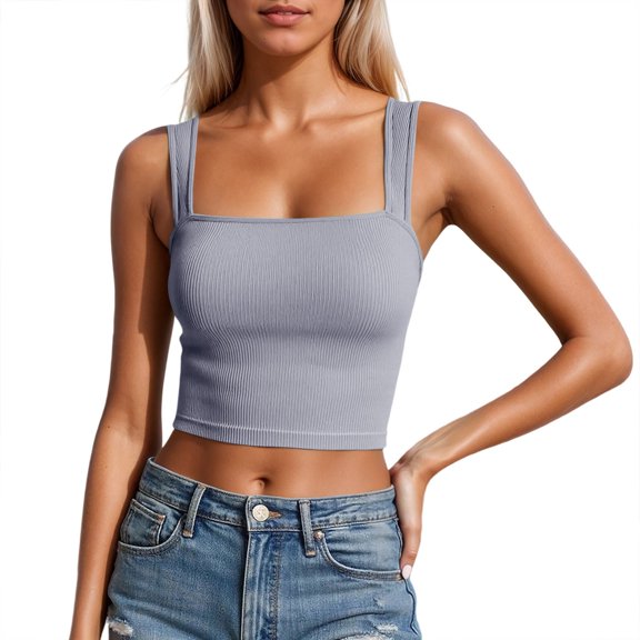 Basic Camisole For Women Tanks Tops Solid Color Square Neck Ribbed 2025 Slim Fitted Basic Layering Shirts