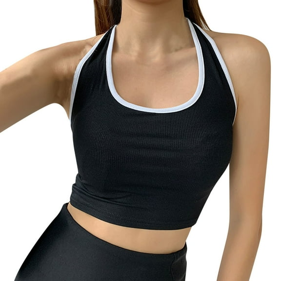 Basic Camisole For Women Tanks Tops Sports Bra With Padded For Color Block Racerback Crop Double Lined Shirt Sleeveless Basic Casual Undershirt
