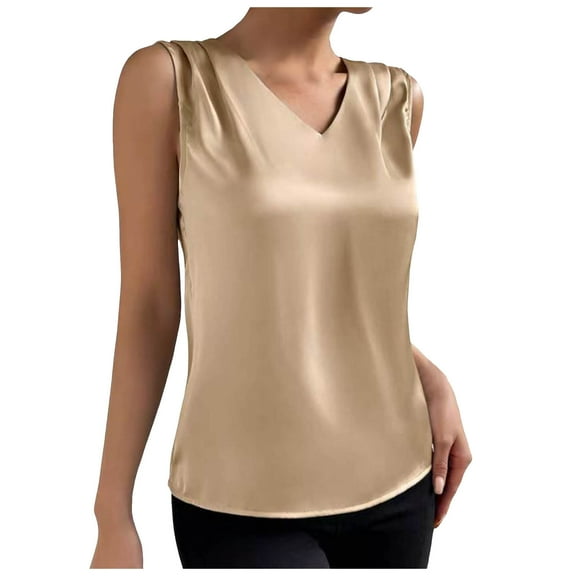 Basic Camisole For Women Tanks Tops V Neck Soild Color Satin Vest Shirt Fashionable Going Out Cami Top
