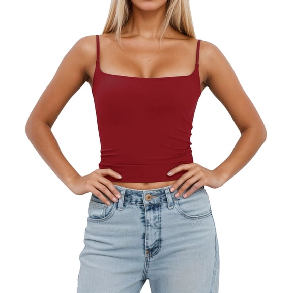 Basic Camisole For Women Tanks Tops With Removable Padding Adjustable Strap For Wear Stretch Slim Undershirt
