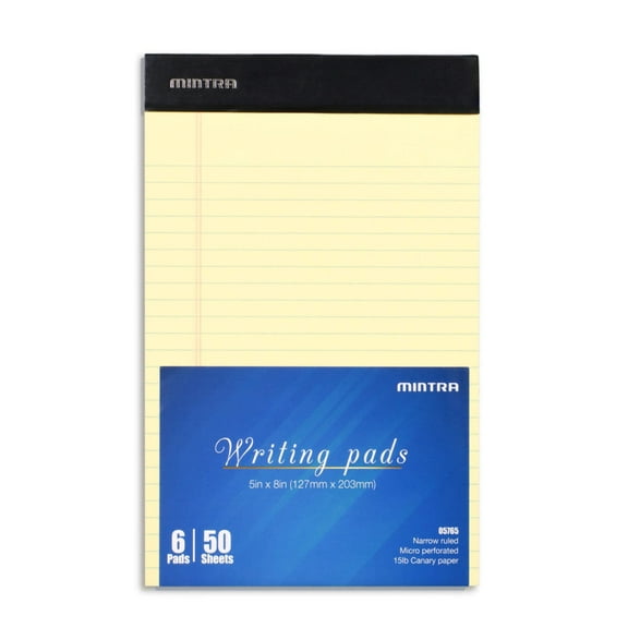 Mintra Office Legal Pads - ((BASIC CANARY 6pk, 5in x 8in, NARROW RULED))