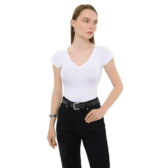 Basic Cap-Sleeve V-Neck T-Shirt