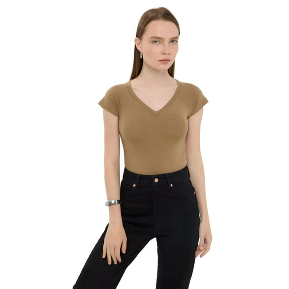 Basic Cap-Sleeve V-Neck T-Shirt