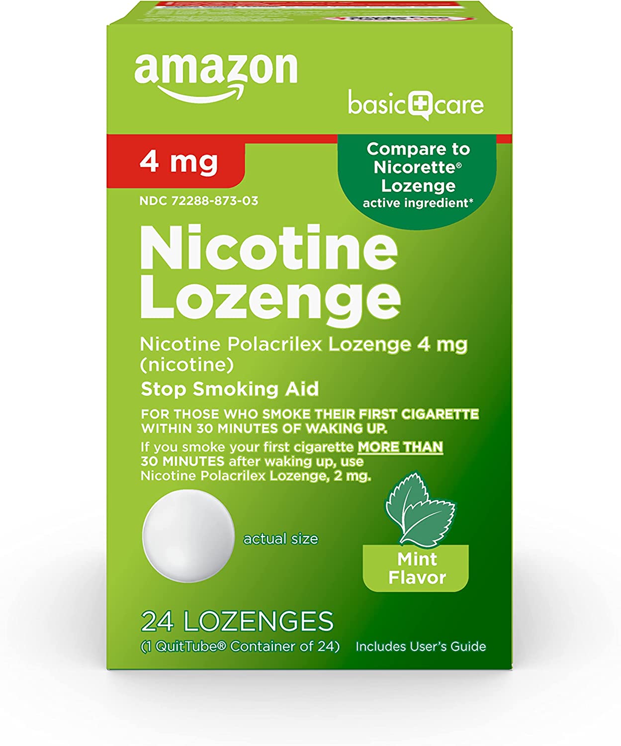 Basic Care Nicotine Polacrilex Lozenges, 4 mg (nicotine), Mint Flavor
