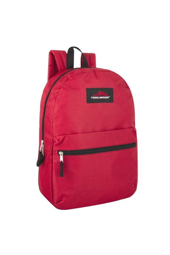 Basic Classic Solid Color Backpack with Front Zipper Accessory Pocket, Dual Zipper Closure & Padded Shoulder Straps for Work, School, Office, Gym, Sports, Travel, Commute & Recreation in Red
