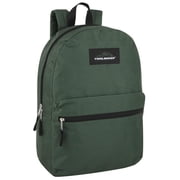 Basic Classic Solid Color Backpack with Front Zipper Accessory Pocket, Dual Zipper Closure & Padded Shoulder Straps for Work, School, Office, Gym, Sports, Travel, Commute & Recreation in Forest Green