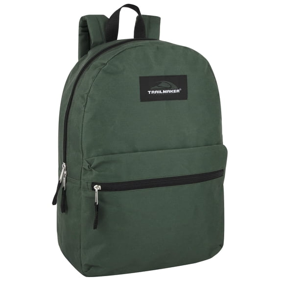 Basic Classic Solid Color Backpack with Front Zipper Accessory Pocket, Dual Zipper Closure & Padded Shoulder Straps for Work, School, Office, Gym, Sports, Travel, Commute & Recreation in Forest Green