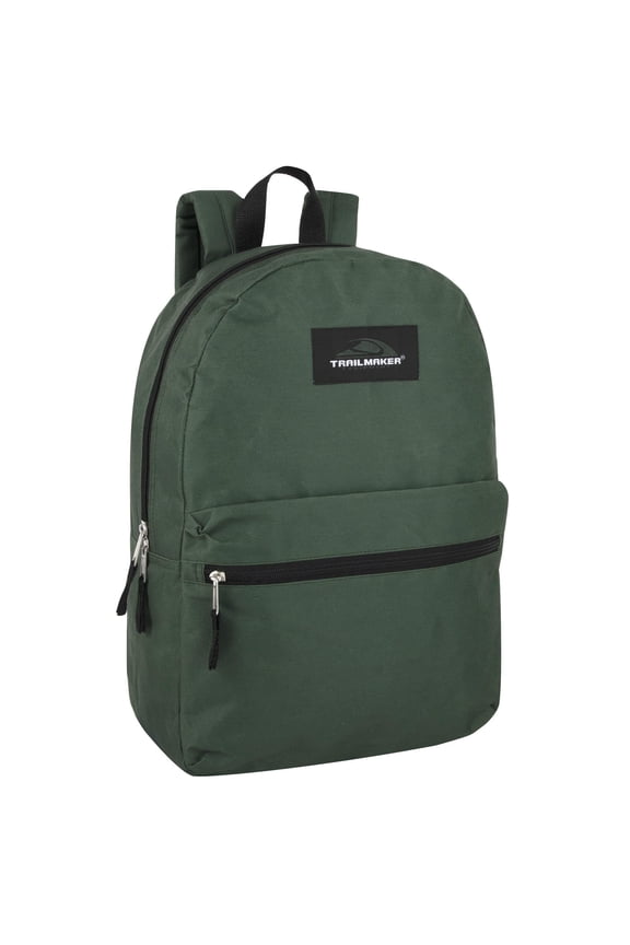 Basic Classic Solid Color Backpack with Front Zipper Accessory Pocket, Dual Zipper Closure & Padded Shoulder Straps for Work, School, Office, Gym, Sports, Travel, Commute & Recreation in Forest Green