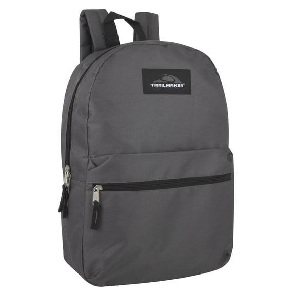 Basic Classic Solid Color Backpack with Front Zipper Accessory Pocket, Dual Zipper Closure & Padded Shoulder Straps for Work, School, Office, Gym, Sports, Travel, Commute & Recreation in Gray