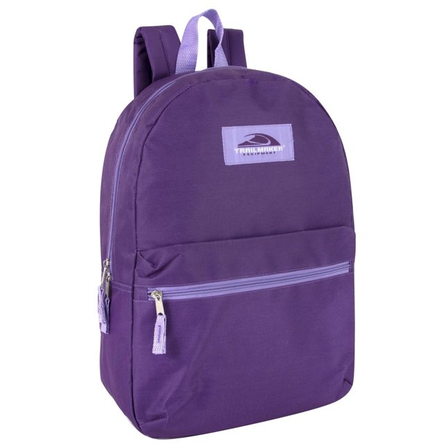 Basic Classic Solid Color Backpack with Front Zipper Accessory Pocket, Dual Zipper Closure & Padded Shoulder Straps for Work, School, Office, Gym, Sports, Travel, Commute & Recreation in Purple
