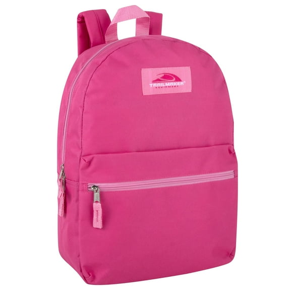 Basic Classic Solid Color Backpack with Front Zipper Accessory Pocket, Dual Zipper Closure & Padded Shoulder Straps for Work, School, Office, Gym, Sports, Travel, Commute & Recreation in Magenta Pink