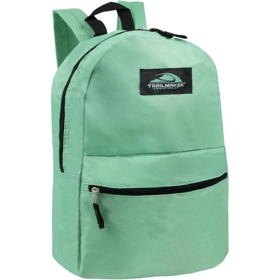 Basic Classic Solid Color Backpack with Front Zipper Accessory Pocket, Dual Zipper Closure & Padded Shoulder Straps for Work, School, Office, Gym, Sports, Travel, Commute & Recreation in Aquamarine