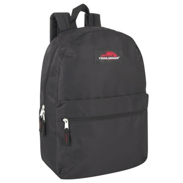 Basic Classic Solid Color Backpack with Front Zipper Accessory Pocket, Dual Zipper Closure & Padded Shoulder Straps for Work, School, Office, Gym, Sports, Travel, Commute & Recreation in Black