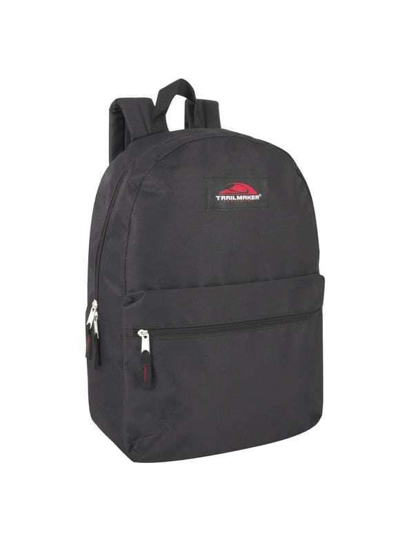 Basic Classic Solid Color Backpack with Front Zipper Accessory Pocket, Dual Zipper Closure & Padded Shoulder Straps for Work, School, Office, Gym, Sports, Travel, Commute & Recreation in Black