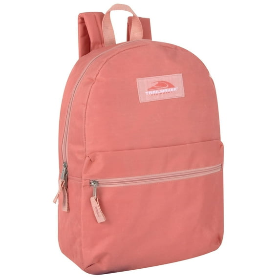 Basic Classic Solid Color Backpack with Front Zipper Accessory Pocket, Dual Zipper Closure & Padded Shoulder Straps for Work, School, Office, Gym, Sports, Travel, Commute & Recreation in Coral