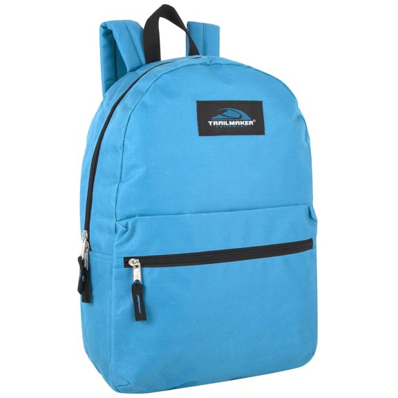 Basic Classic Solid Color Backpack with Front Zipper Accessory Pocket, Dual Zipper Closure & Padded Shoulder Straps for Work, School, Office, Gym, Sports, Travel, Commute & Recreation in Light Blue