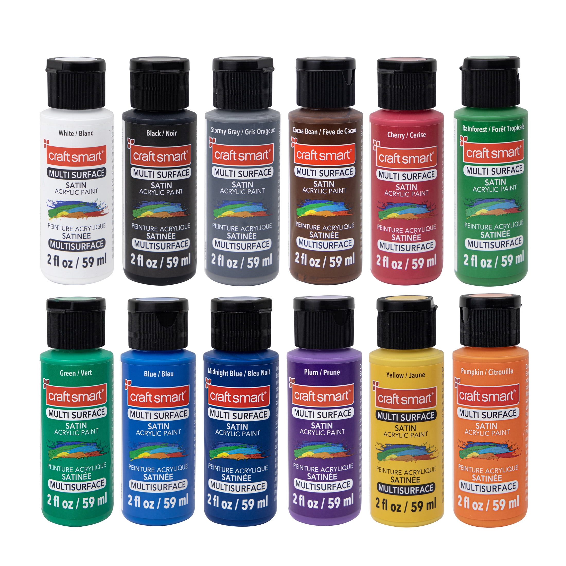 Craft Smart Basic Colors Premium Satin Acrylic Paint Set - Assorted Multi-Surface Colors, Bakeable for Dishwasher-Safe Finish, 6 Pack