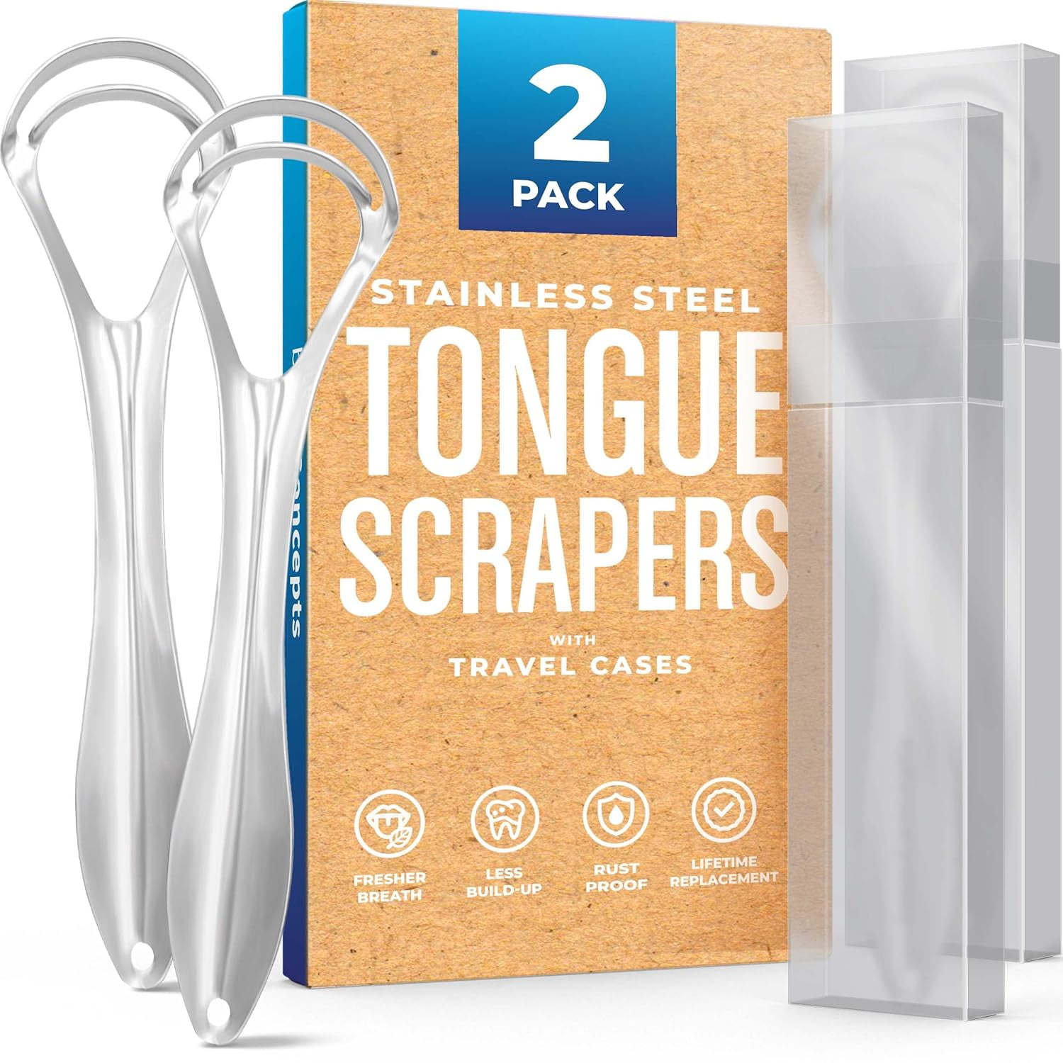 Basic Concepts Tongue Scraper with Case, Reusable Dual Head Metal