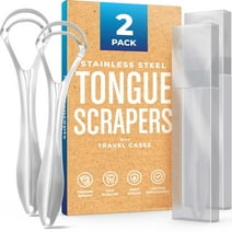 Basic Concepts Tongue Scraper with Case, Reusable Dual Head Metal Tongue Cleaner, 2 Pack