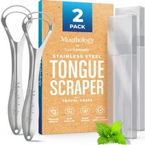 Basic Concepts Tongue Scraper with Case, Reusable Stainless Steel Tongue Cleaner, 2 Pack