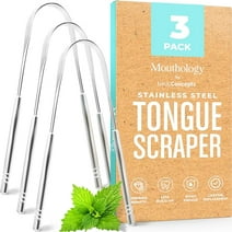 Basic Concepts Tongue Scraper with Case, Reusable Stainless Steel Tongue Cleaner, 3 Pack