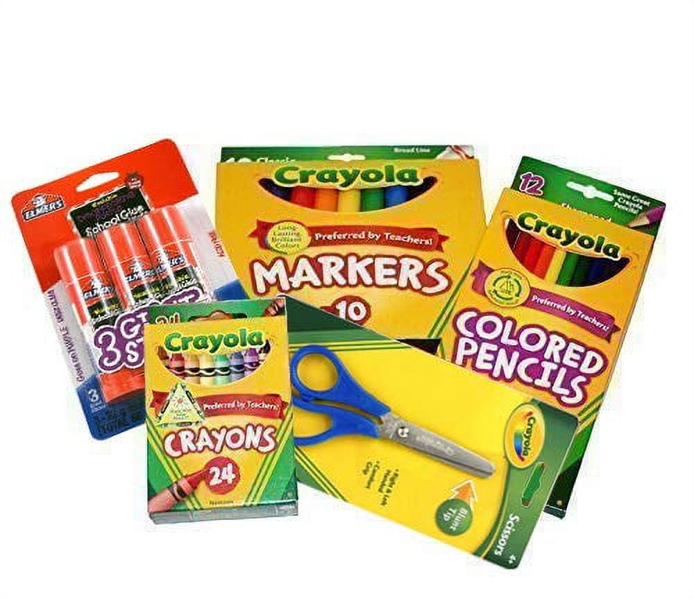 Basic Crayola Back to School Bundle - 5 Items - Crayola Crayons, Crayola  Markers, Crayola Colored Pencils, Elmer's Glue Sticks and Child Scissors