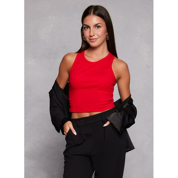 Womens Basic Cropped Racerback Tank Top