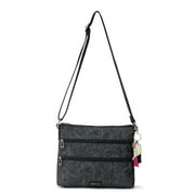 SAKROOTS Basic Crossbody Bag - Women's Handbag & Purse With Four Zipper Pockets & Adjustable Strap - "Black Spirit Desert Quilted"