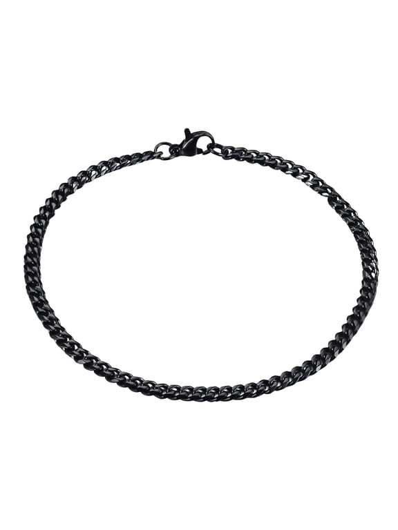 Basic Curb Cuban Link Chain Bracelets for Men Women Jewelry Stainless Steel Wristband Black