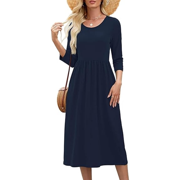 Basic Day Dress, Classic Solid Hue in a Flattering Universal Fit, Essential Wardrobe Staple for Work, Travel, and Weekend Errands Dark Blue 2XL