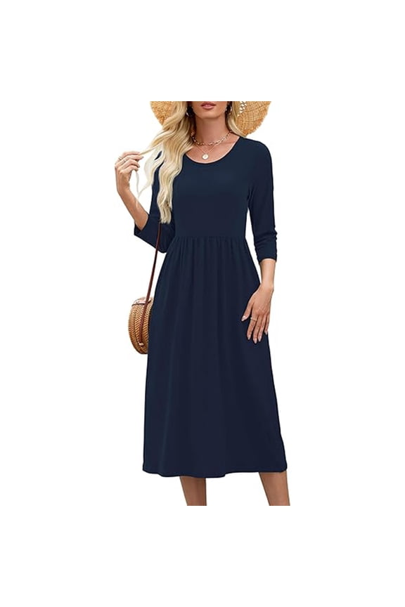 Basic Day Dress, Classic Solid Hue in a Flattering Universal Fit, Essential Wardrobe Staple for Work, Travel, and Weekend Errands Dark Blue M