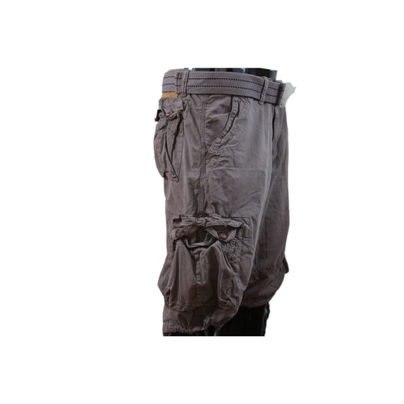 Men's 6-Pocket Wrinkled Cargo Utility Shorts, Charcoal Grey, Size 28